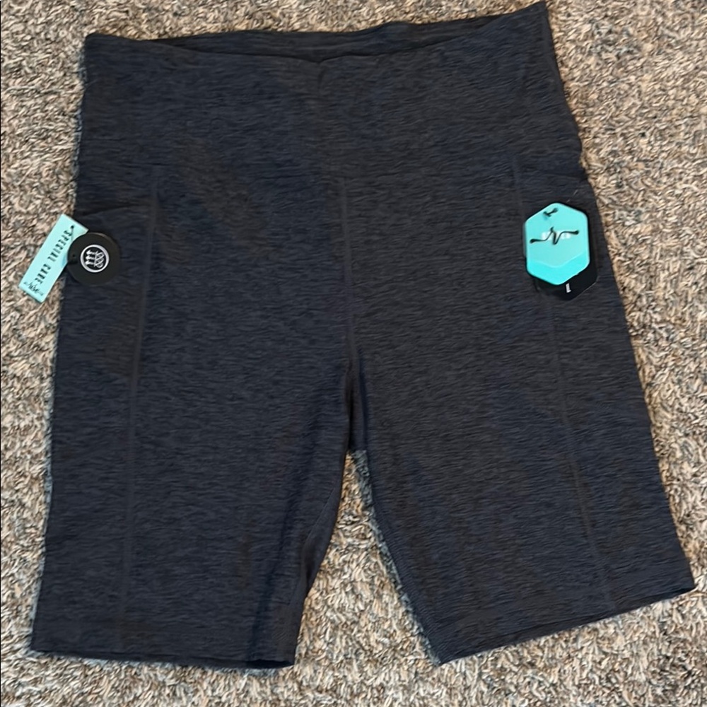 Rise by Lularoe large gray long biker yoga spandex workout shorts New!